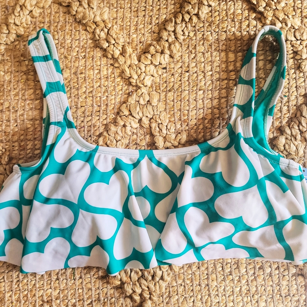 Teal white heart bikini top large-C